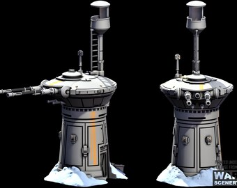 Defense Turrets System | Wargaming Terrain | 3D Printed Kit to paint | Rebel Command Base by WarScenery