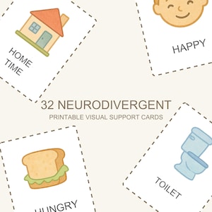 32 cartes d'assistance visuelle neurodivergentes | Outils imprimables pour les enseignants | Ensemble de cliparts adaptés au TDAH | Icônes de communication en classe