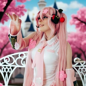 Sakura Miku Cosplay Costume, Pink Miku Cosplay, Miku Cosplay Costume, Pink Cherry Blossom Hatsune Miku Outfit with Wig