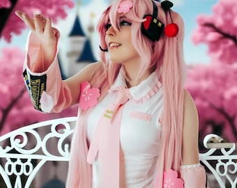 Sakura Miku Cosplay Costume, Pink Miku Cosplay, Miku Cosplay Costume, Pink Cherry Blossom Hatsune Miku Outfit with Wig