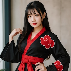 Lolita Anime Cosplay Dress for Women, Akatsuki Kimono, Uchiha Sasuke-Inspired Maid Outfit, Japanese Gothic Costume for Party & Convention