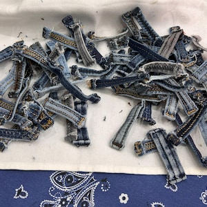 Upcycled Denim Jean Belt Loop Bundle | 2oz Mixed Denim Scraps for Crafting | Sustainable Fabric Strips for Quilting & Sewing Projects