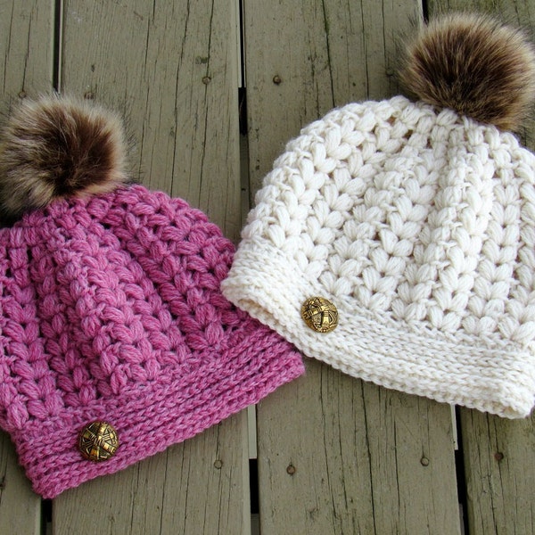 Crochet Hat Pattern, Puff Stitch Hat Pattern, Crochet Beanie Pattern, Baby to Woman Sizes, Pearl Beanie