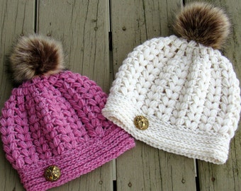 Crochet Hat Pattern, Puff Stitch Hat Pattern, Crochet Beanie Pattern, Baby to Woman Sizes, Pearl Beanie