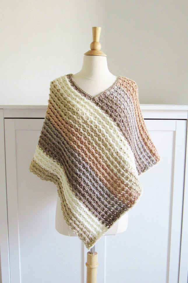 Striped Crochet Poncho Pattern, Caron Cakes Poncho
