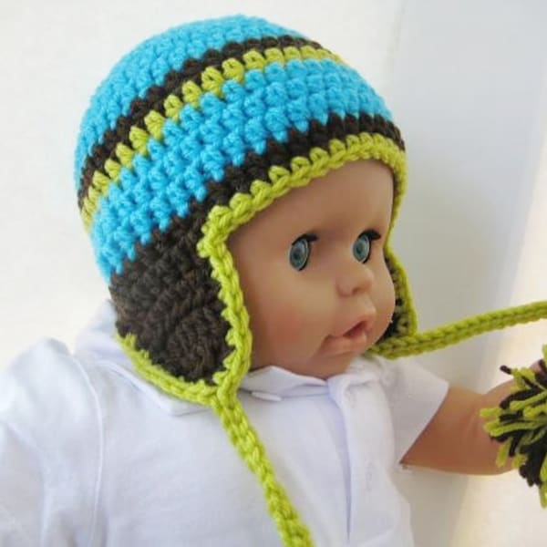 Crochet Hat Pattern , Newborn Baby to Adult,  Boy and Girl, Pdf Crochet Ear flap hat  pattern - Madison Earflap Hat