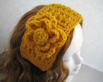 PDF Crochet Pattern - Striped Headwrap/Headband/Earwarmer with Carnation Flower - Patterns