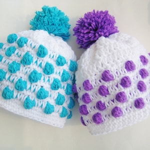 Haakpatroon Baby Beanie Hat, pasgeboren tot volwassene, Polka Dot Beanie
