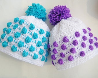 Crochet Pattern Baby Beanie Hat, Newborn to Adult, Polka Dot Beanie