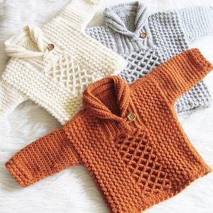 Häkelpullover-Muster für Babys und Kleinkinder, 0-3 Monate bis 3/4T, strukturierter Häkelpullover, Bentley-Pullover