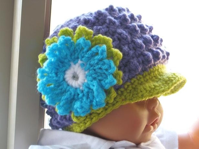 Crochet Pattern Hat , Newborn Baby to Adult, Boy and Girl, Pdf pattern Visor Beanie image 5