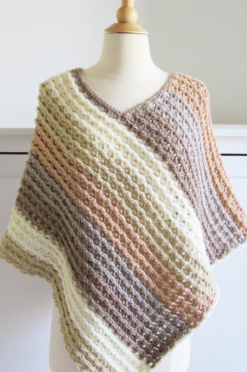 Striped Crochet Poncho Pattern Caron Cakes Poncho | Etsy