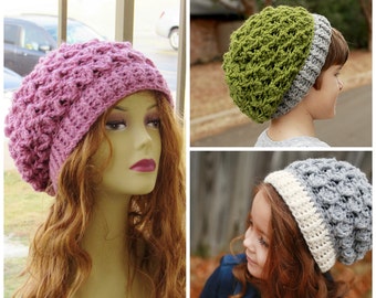 Crochet Hat Pattern, Crochet Slouch Hat Pattern, Crochet Beret Pattern, Baby to Woman,  Blair Slouch