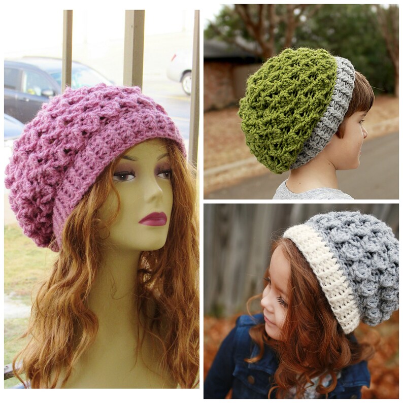 Crochet Hat Pattern, Crochet Slouch Hat Pattern, Crochet Beret Pattern, Baby to Woman, Blair Slouch image 1