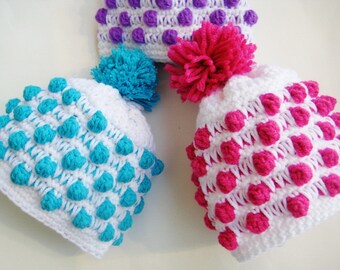 Crochet Pattern Baby Beanie Hat, Newborn to Adult, Polka Dot Beanie