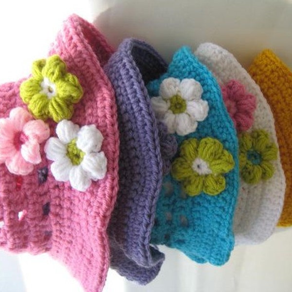 Crochet Hat Pattern, Crochet Baby Hat Pattern,  Crochet Baby Sun Hat Pattern,   Baby to 10 Years