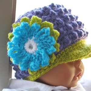 Crochet Pattern Hat , Newborn Baby to Adult, Boy and Girl, Pdf pattern Visor Beanie image 1