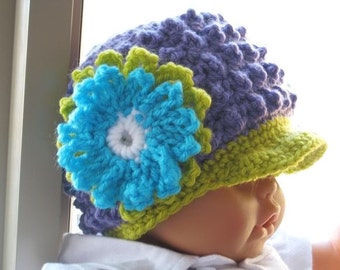 Crochet Pattern Hat , Newborn Baby to Adult,  Boy and Girl, Pdf pattern - Visor Beanie