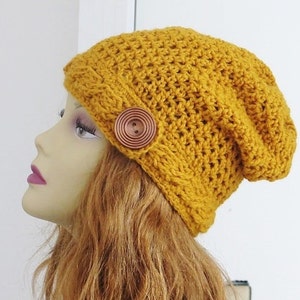 Crochet Pattern, Crochet Slouchy Hat Pattern, Slouchy Beanie Pattern, Cable Brim Hat Pattern, Sydney Slouchy Hat,