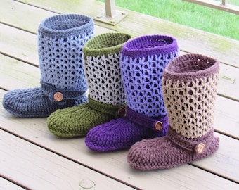Patrón de crochet para zapatilla de mujer, patrón de botas de crochet, patrón de zapatilla de crochet, tallas de EE. UU. 5-10, botas Claire