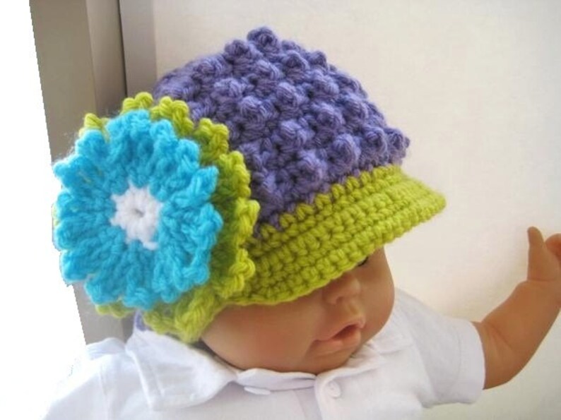 Crochet Pattern Hat , Newborn Baby to Adult, Boy and Girl, Pdf pattern Visor Beanie 画像 5
