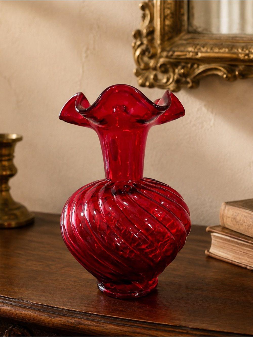 Red Fenton Glass Vase - Etsy