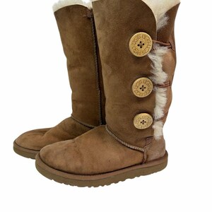 UGG Bailey Button Triplet Boots Womens Size 5 Chestnut Suede Tall Shearling