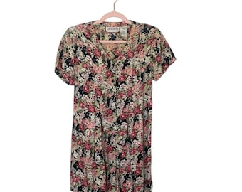Vintage bloemenromper Oh! Mammarayon Knoop Voorkant Gestrikte Achterkant Boho Cottagecore