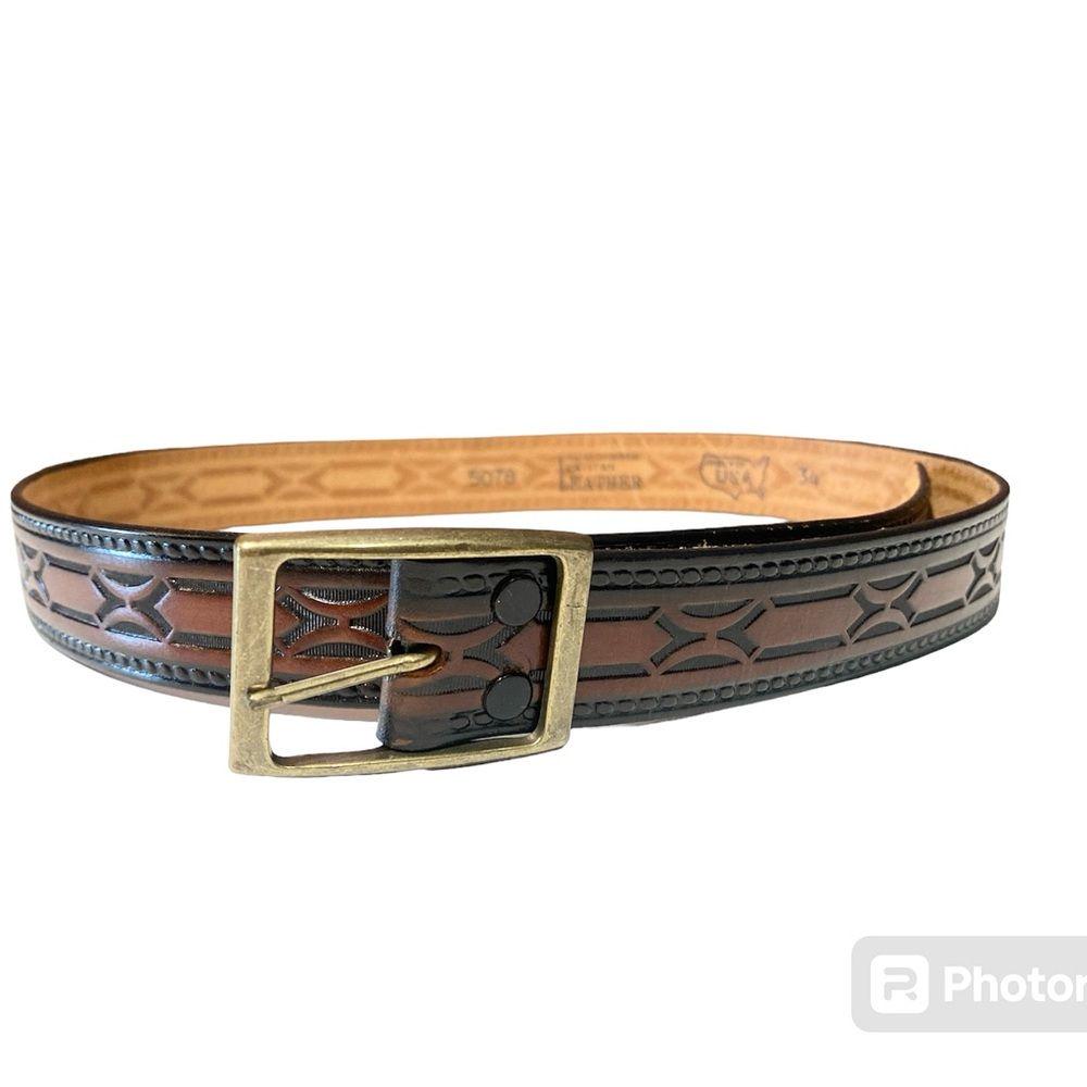 Women’s Hand stained Latitan Leather Belt Size 30 Leather Belt Embossed Eagles American Indian Belt Buckle  main image 3