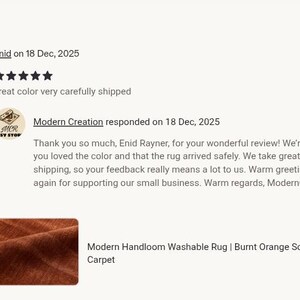 May include: A customer review page with a 4.3-star rating and a review from Enid. The review mentions the color and shipping. The page also includes a response from Modern Creation. The text "Our Customer's Reviews" is visible.