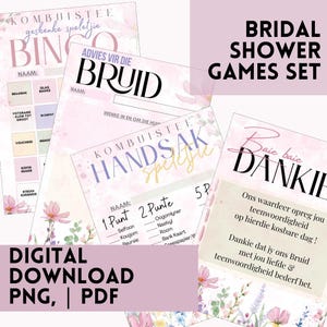 Juego de despedida de soltera en afrikáans / Consejos para la novia, Bingo de regalos, Juego de monedero, Tarjeta de agradecimiento / Juegos de fiesta imprimibles