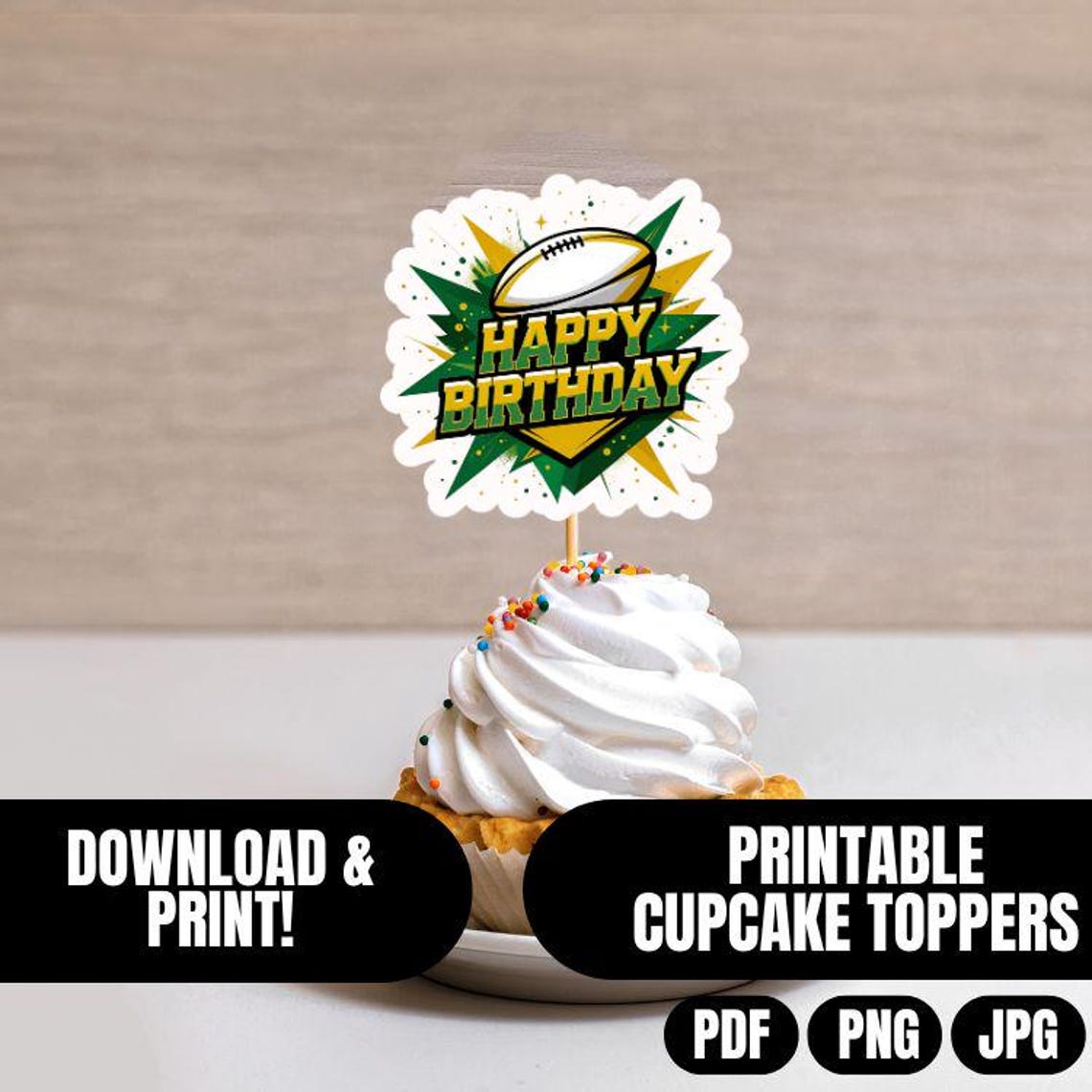 Springbok Rugby Cupcake Toppers Printable, Green & Gold Birthday Party ...
