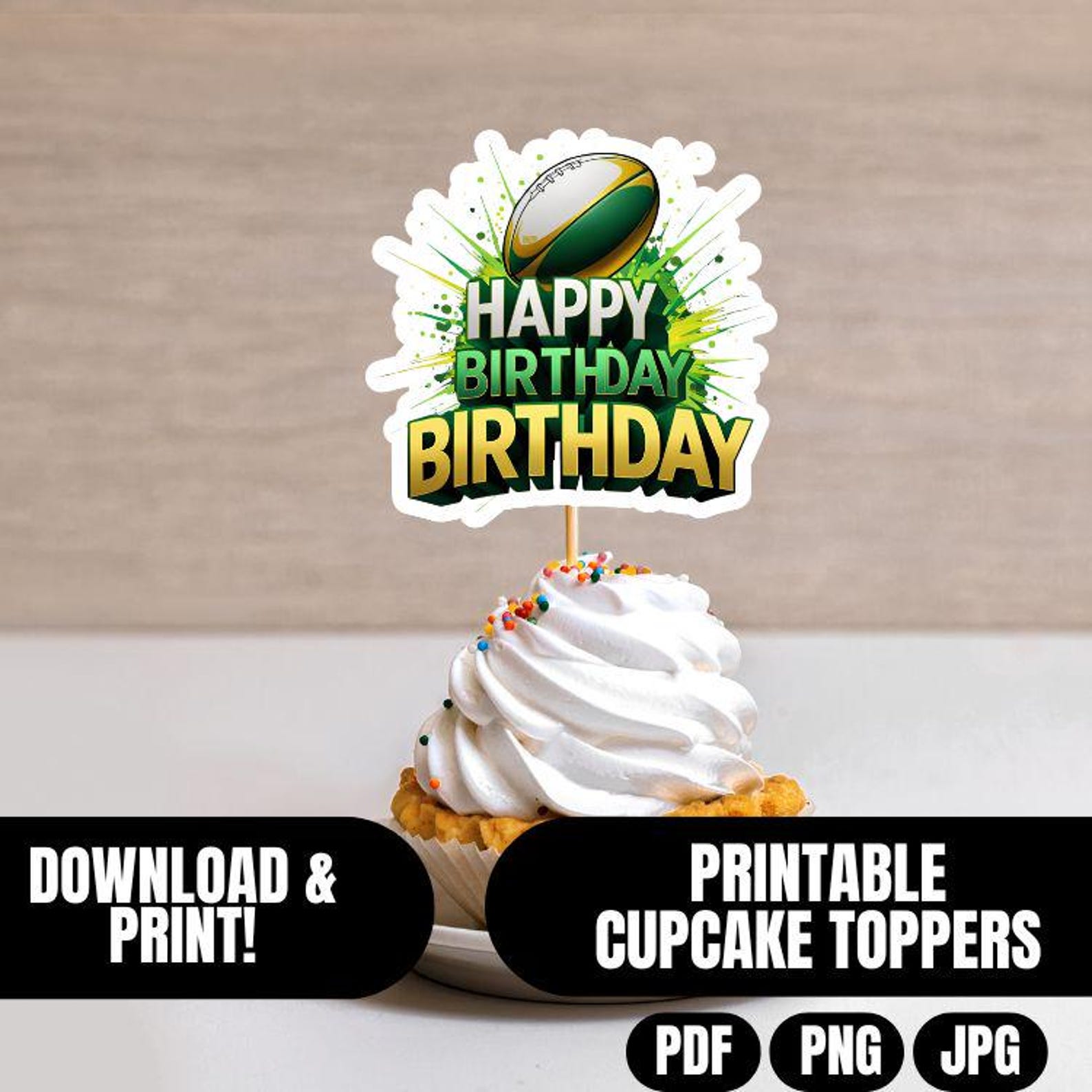 Springbok Rugby Cupcake Toppers Printable, Green & Gold Birthday Party ...