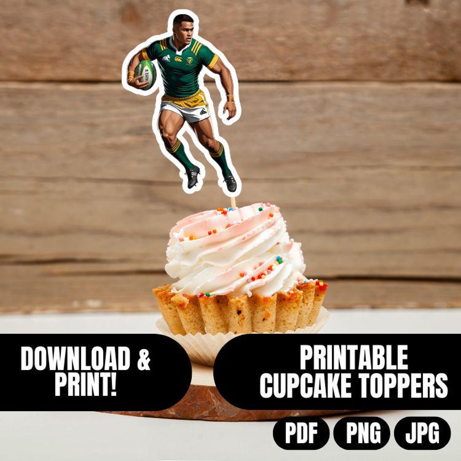 Springbok Rugby Cupcake Toppers Printable, Green & Gold Birthday Party ...