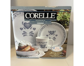 Zestaw obiadowy Corelle Blue Hearts, 16 elementów, w oryginalnym pudełku