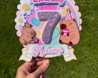 Custom Capybara Cake Topper, Personalized Capy Birthday Party Decorations, 3D Layered Pastel Birthday Decor, Cute Animal Cake Topper Girl