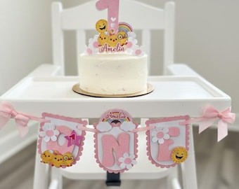 Canticos High chair banner- pollitos Pink Girl, Blue boy Party Decorations, Cake topper, 1st birthday