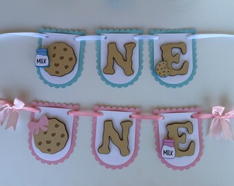 Milk and Cookies High Chair Banner, First Birthday Party Decorations