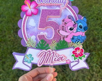 Stitch & Angel Cake Topper: Purple Birthday Party Decoration