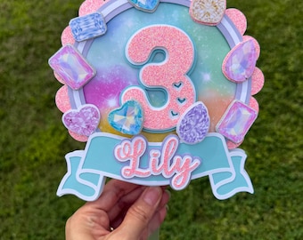 Pastel Gem Princess Cake Topper, Iridescent Galaxy, Sparkling Birthday Party Decoration