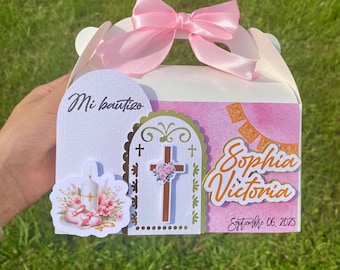 Baptism favor boxes, Gable box, primera comunion cajitas| Personalized Treat box