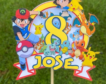 Personalized Pokemon Cake Topper, Pikachu Birthday Party Decor