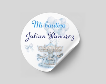 Mi bautizo boy , my baptism stickers Custom Waterproof Round Stickers, 2 inch