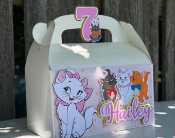 Parisian Kitten Favor Box, Personalized Pink Cat Party Favor Gable Box, Custom 3D Layered Cute Kitty Treat Box