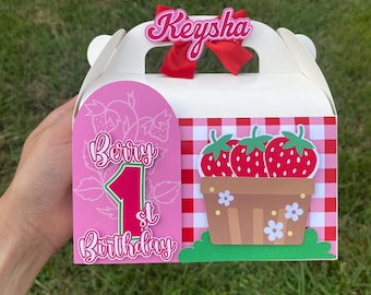 Strawberry Favor Boxes: Berry 1st Birthday Party Gable Boxes