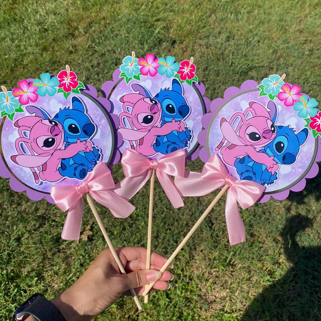 Stitch and Angel Birthday Centerpiece Topper: Purple Party Decoration ...