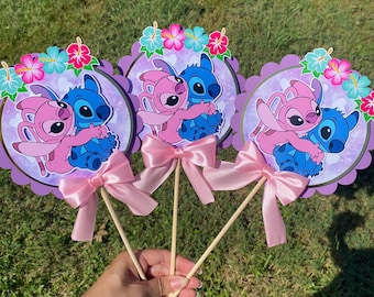 Stitch and Angel Birthday Centerpiece Topper: Purple Party Decoration