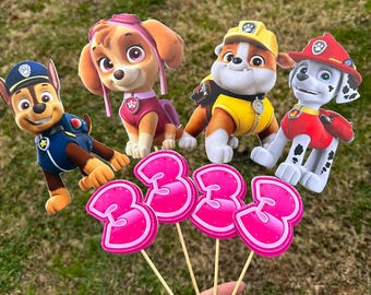 Centerpiece Toppers pink girl: Personalized Name Cutouts, Party Decor (4-Pack) Dogs