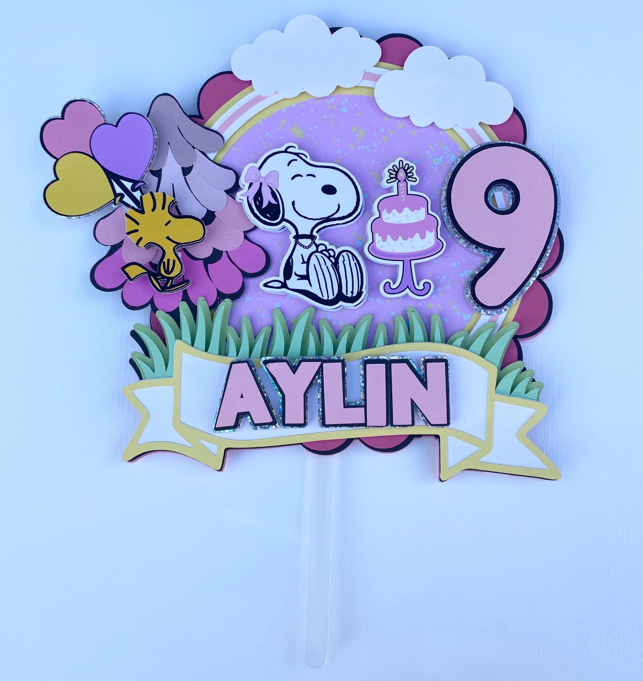 Personalized Cake Topper, Snoopy Cake Topper, Pink Cake topper