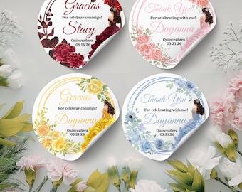 Quinceañera Custom stickers| Floral Princess Dress | Classic Round Sticker| mis quince